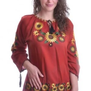 Bluza rosie cu motiv floral galben Catrinel 07