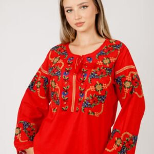 Bluza rosie cu motiv floral multicolor Afrodita 03