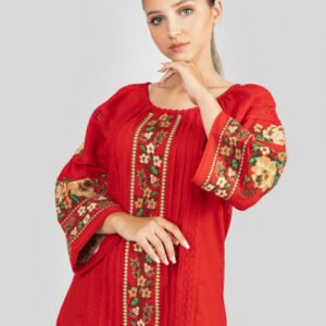 Bluza rosie cu motiv floral multicolor Francesca 04