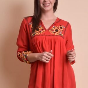Bluza rosie cu motiv floral multicolor Ingrid 04