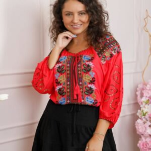Bluza rosie cu motiv floral multicolor Simona 03