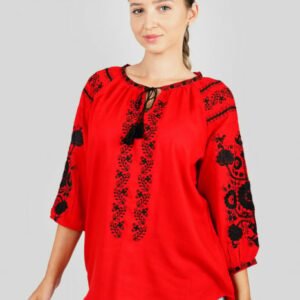 Bluza rosie cu motiv floral negru Fernanda 01