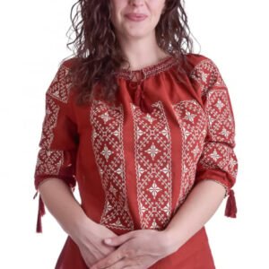 Bluza rosie cu motiv geometric alb Elvira 02