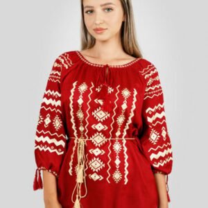 Bluza rosie cu motiv geometric auriu Carmina 01