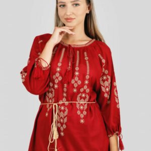 Bluza rosie cu motiv geometric auriu Iosefina 03