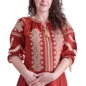 Bluza rosie cu motiv geometric auriu Maia 04