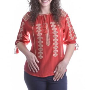 Bluza rosie cu motiv geometric auriu Melissa 02