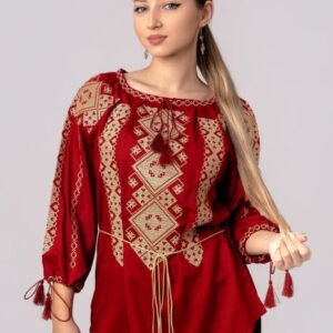 Bluza rosie cu motiv geometric crem Marlena 01