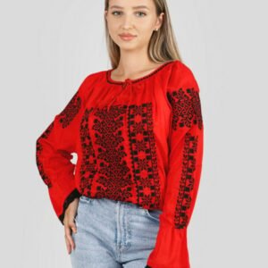 Bluza rosie cu motiv geometric negru Briana