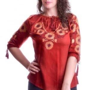 Bluza rosie cu motiv portocaliu Sandra 02