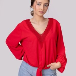 Bluza rosie cu nod in talie
