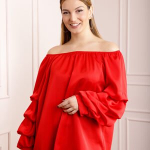 Bluza rosie eleganta cu maneci bufante