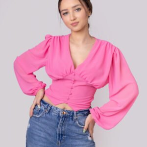 Bluza roz cu maneci bufante
