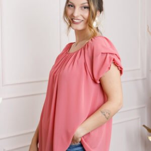 Bluza roz din voal cu maneci bufante