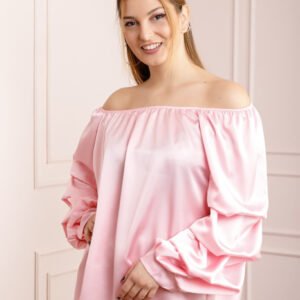 Bluza roz eleganta cu maneci bufante