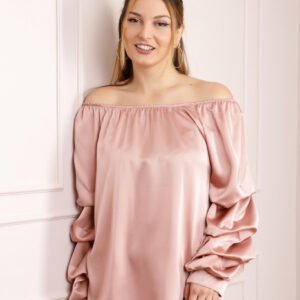 Bluza roz piersica eleganta cu maneci bufante