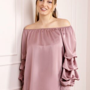 Bluza roz pudrat eleganta cu maneci bufante