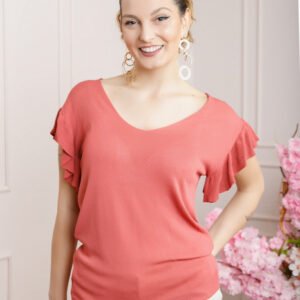 Bluza roz somon cu volanas la maneci