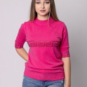 Bluza roz tricotata cu maneca scurta