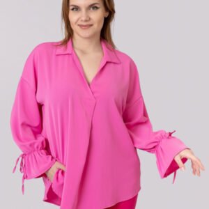 Bluza roz vaporoasa cu maneci clopot