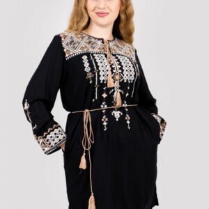 Bluza stil tunica neagra cu motiv geometric crem Matilda