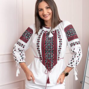 Bluza tip ie alba cu motiv floral multicolor Calista
