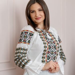 Bluza tip ie alba cu motiv floral multicolor Iuliana