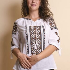 Bluza tip ie alba cu motiv floral multicolor Petronela 01