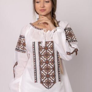 Bluza tip ie alba cu motiv floral multicolor Petronela 02
