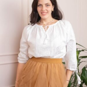 Bluza tip ie alba cu motiv geometric alb Angelina 01