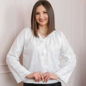 Bluza tip ie alba cu motiv geometric alb Aura