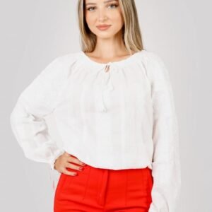Bluza tip ie alba cu motiv geometric alb Gratiela 02