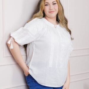 Bluza tip ie alba cu motiv geometric alb Gratiela 04