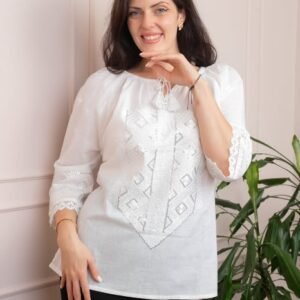 Bluza tip ie alba cu motiv geometric alb Minerva 05