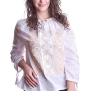 Bluza tip ie alba cu motiv geometric crem Liana 04