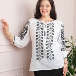 Bluza tip ie alba cu motiv geometric negru Celina 01
