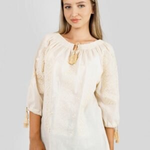 Bluza tip ie crem cu motiv geometric auriu Daiana 01