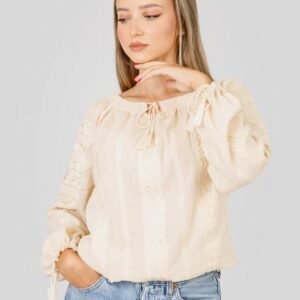 Bluza tip ie crem cu motiv geometric auriu Gratiela 01