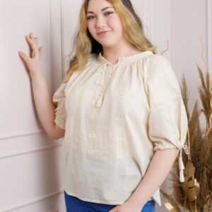 Bluza tip ie crem cu motiv geometric auriu Gratiela 03