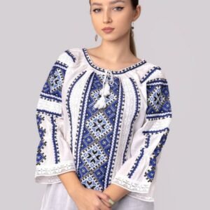 Bluza tip ie cu motiv geometric albastru Paraschiva 04