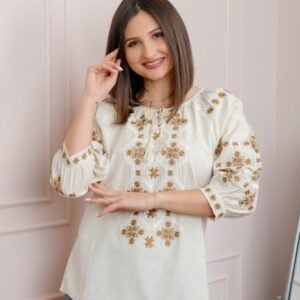 Bluza tip ie ivoire cu motiv geometric maro Eliza