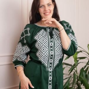 Bluza tip ie verde cu motiv geometric alb Eleonora