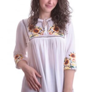 Bluza traditionala alba cu motiv floral multicolor Ingrid 02
