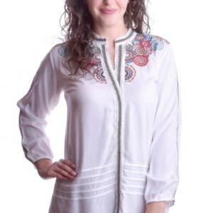 Bluza traditionala alba cu motiv geometric multicolor Antonia