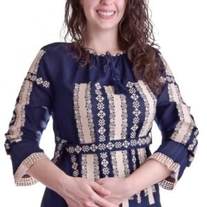 Bluza traditionala albastra cu motiv geometric crem Lorelai