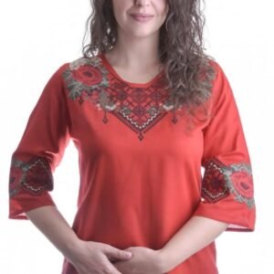 Bluza traditionala rosie cu motiv floral rosu Iris 03