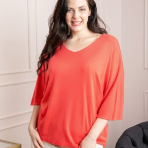 Bluza tricotata corai cu maneci liliac
