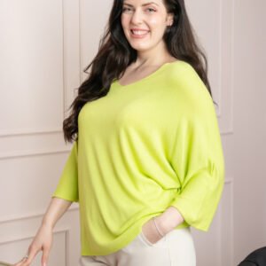 Bluza tricotata galben lime cu maneci liliac