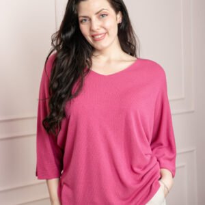 Bluza tricotata roz cu maneci liliac