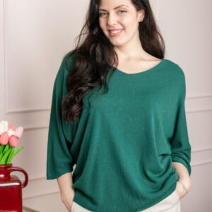 Bluza tricotata verde cu maneci liliac